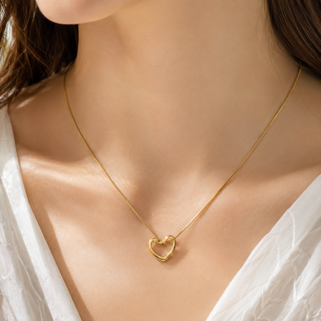 Anti-Tarnish Gold Heart Pendant Necklace